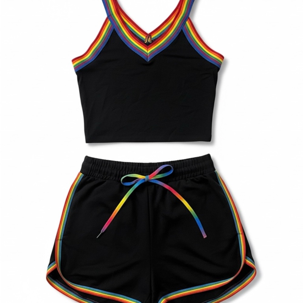 Black Rainbow Trim Tank and Shorts Set